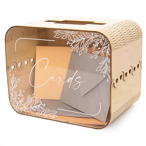 Wedding Card Box (Design 1 Clear) - Reception Table Money Cash Gift Favor Honeymoon Fund Collecting Storage Holder for Birthday Graduation Party Quinceanera Bridal Baby Shower Decor, 9.5" x 7.5"