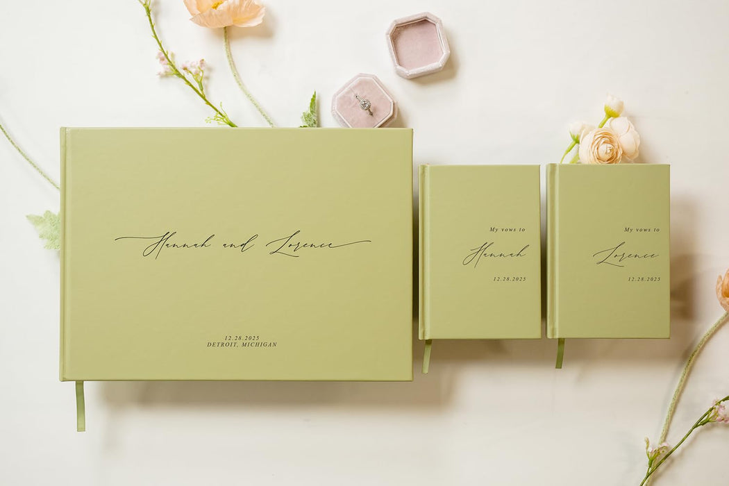 Personalized Wedding Book Set with Guestbook Vow Books (Design 1) - Custom Large 11.5 x 8.5 Guest Signin Book, 5.75 x 4 Vow Books for Marriage Ceremony Reception, Gift for Engaged Couple, Eggshell