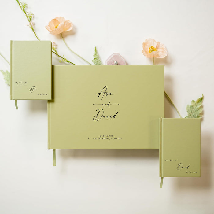 Personalized Wedding Book Set with Guestbook Vow Books (Design 4) - Custom Wedding Guestbook, Modern Vow Books, Keepsake Journal, Elegant Wedding Decor, Unique Wedding Stationery for Couples, Taupe