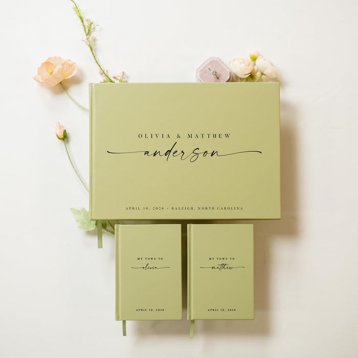 Personalized Wedding Book Set with Guestbook Vow Books (Design 5) - Custom Wedding Keepsake, Vow Journals, Customizable Guestbook, Elegant Wedding Decor, Modern Wedding Stationery for Couples, Taupe