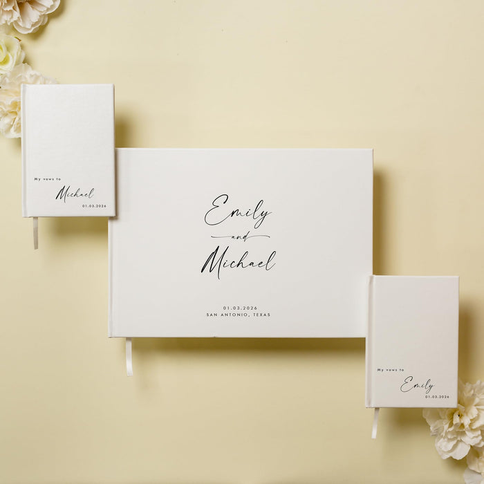 Personalized Wedding Book Set with Guestbook Vow Books (Design 4) - Custom Wedding Guestbook, Modern Vow Books, Keepsake Journal, Elegant Wedding Decor, Unique Wedding Stationery for Couples, Taupe