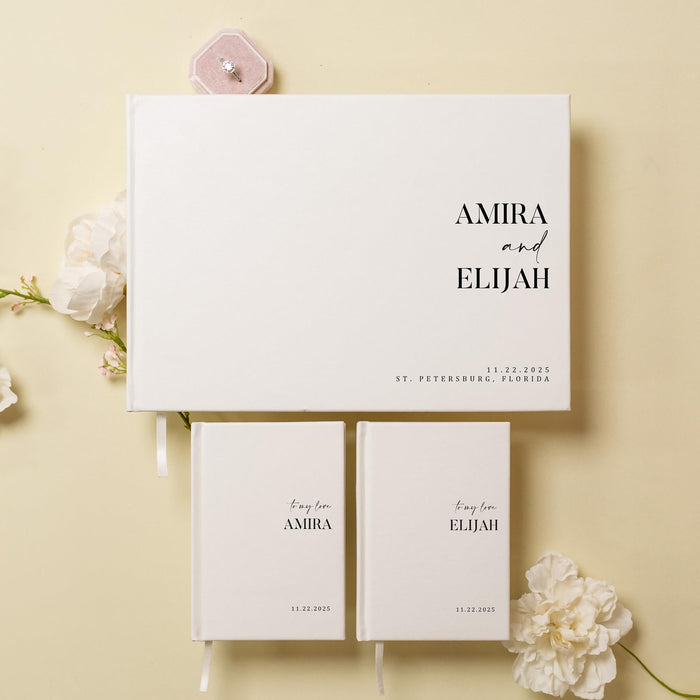Personalized Wedding Book Set with Guestbook Vow Books (Design 3) - Custom Wedding Keepsake, Personalized Guestbook, Vow Journals, Modern Wedding Decor, Elegant Wedding Stationery for Couples, Taupe
