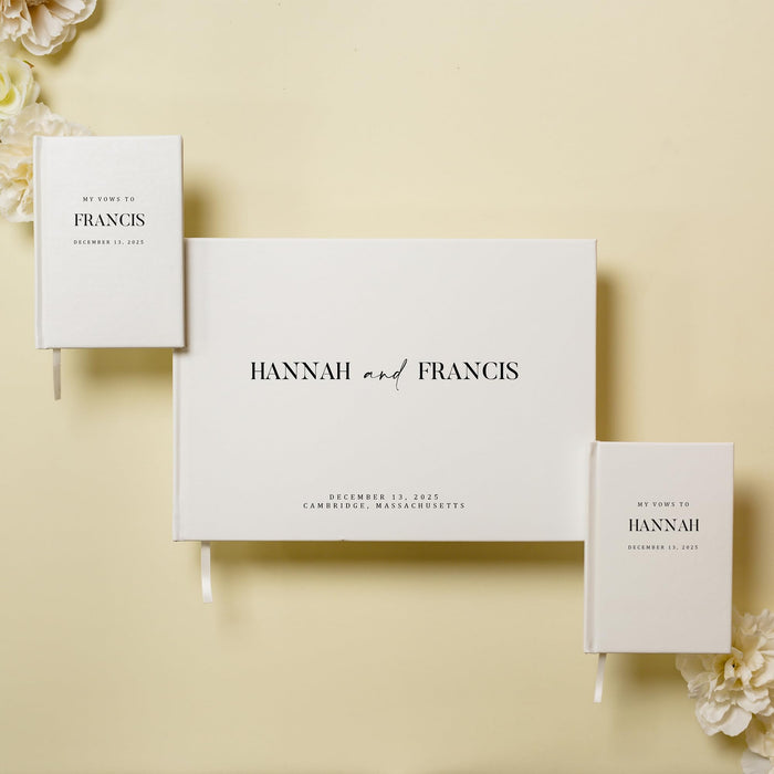 Personalized Wedding Book Set with Guestbook Vow Books (Design 2) - Custom Large 11.5 x 8.5 Guest Signin Book, 5.75 x 4 Vow Books for Marriage Ceremony Reception, Gift for Engaged Couple, Cream