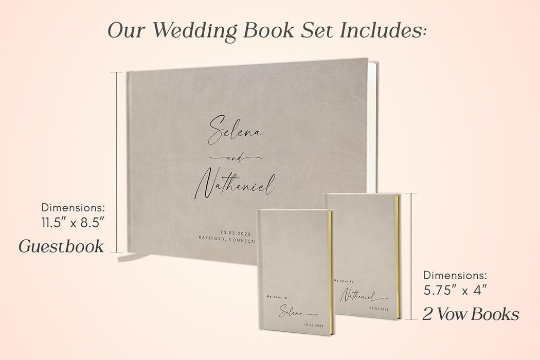 Personalized Wedding Book Set with Guestbook Vow Books (Design 4) - Custom Wedding Guestbook, Modern Vow Books, Keepsake Journal, Elegant Wedding Decor, Unique Wedding Stationery for Couples, Taupe