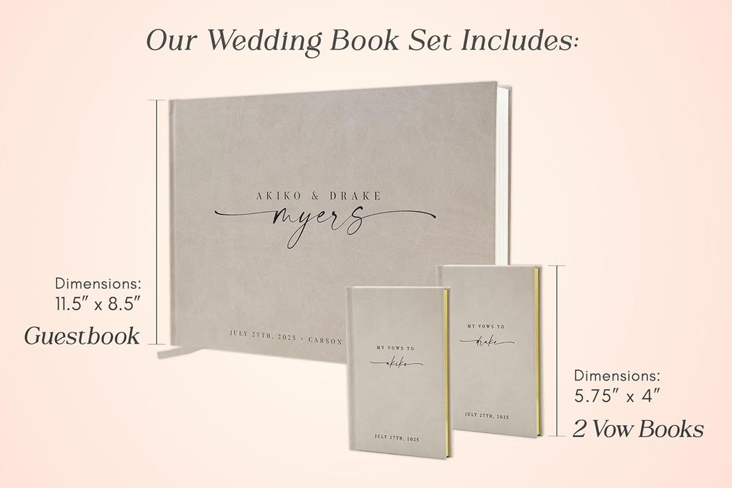 Personalized Wedding Book Set with Guestbook Vow Books (Design 5) - Custom Wedding Keepsake, Vow Journals, Customizable Guestbook, Elegant Wedding Decor, Modern Wedding Stationery for Couples, Taupe