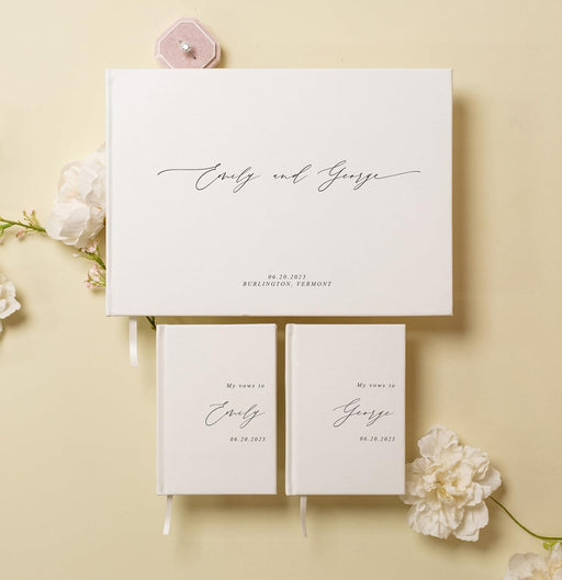 Personalized Wedding Book Set with Guestbook Vow Books (Design 1) - Custom Large 11.5 x 8.5 Guest Signin Book, 5.75 x 4 Vow Books for Marriage Ceremony Reception, Gift for Engaged Couple, Eggshell