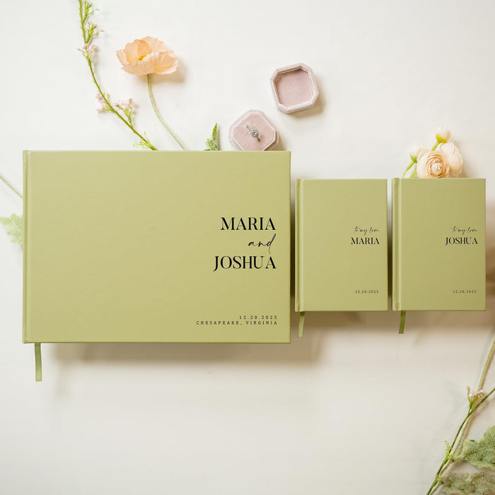 Personalized Wedding Book Set with Guestbook Vow Books (Design 3) - Custom Wedding Keepsake, Personalized Guestbook, Vow Journals, Modern Wedding Decor, Elegant Wedding Stationery for Couples, Taupe