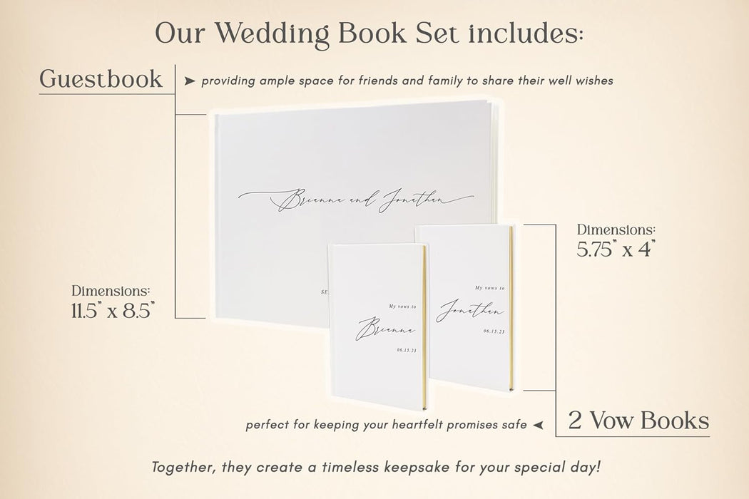 Personalized Wedding Book Set with Guestbook Vow Books (Design 1) - Custom Large 11.5 x 8.5 Guest Signin Book, 5.75 x 4 Vow Books for Marriage Ceremony Reception, Gift for Engaged Couple, Eggshell