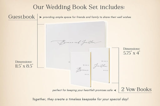 Personalized Wedding Book Set with Guestbook Vow Books (Design 1) - Custom Large 11.5 x 8.5 Guest Signin Book, 5.75 x 4 Vow Books for Marriage Ceremony Reception, Gift for Engaged Couple, Eggshell