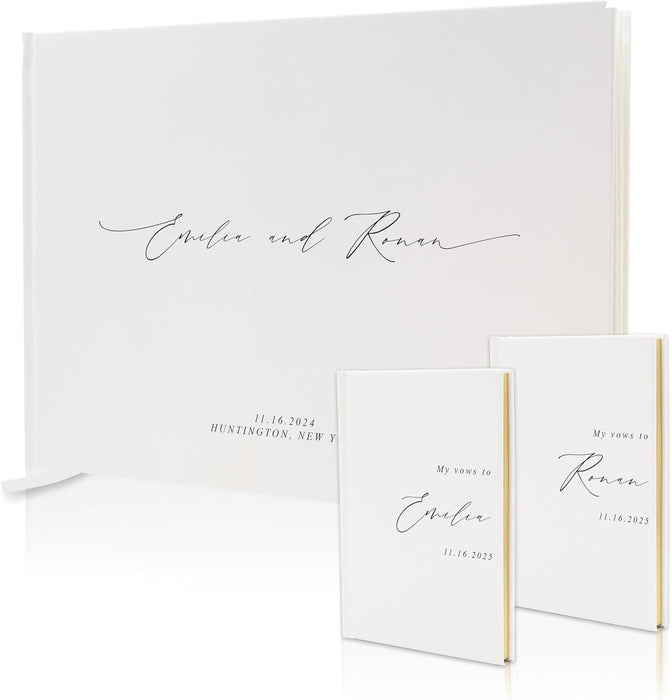Personalized Wedding Book Set with Guestbook Vow Books (Design 1) - Custom Large 11.5 x 8.5 Guest Signin Book, 5.75 x 4 Vow Books for Marriage Ceremony Reception, Gift for Engaged Couple, Eggshell