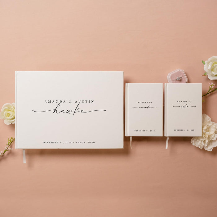 Personalized Wedding Book Set with Guestbook Vow Books (Design 5) - Custom Wedding Keepsake, Vow Journals, Customizable Guestbook, Elegant Wedding Decor, Modern Wedding Stationery for Couples, Taupe