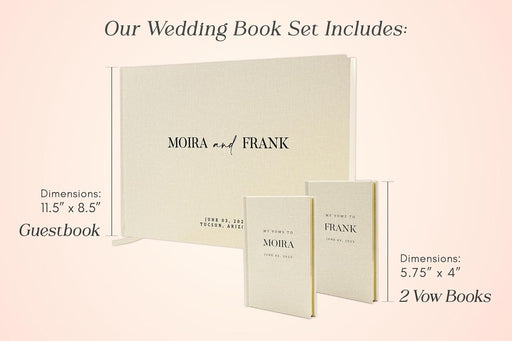 Personalized Wedding Book Set with Guestbook Vow Books (Design 2) - Custom Large 11.5 x 8.5 Guest Signin Book, 5.75 x 4 Vow Books for Marriage Ceremony Reception, Gift for Engaged Couple, Cream