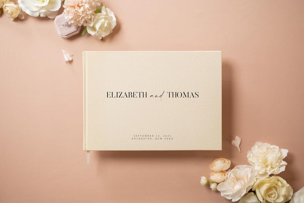 Personalized Wedding Book Set with Guestbook Vow Books (Design 2) - Custom Large 11.5 x 8.5 Guest Signin Book, 5.75 x 4 Vow Books for Marriage Ceremony Reception, Gift for Engaged Couple, Cream