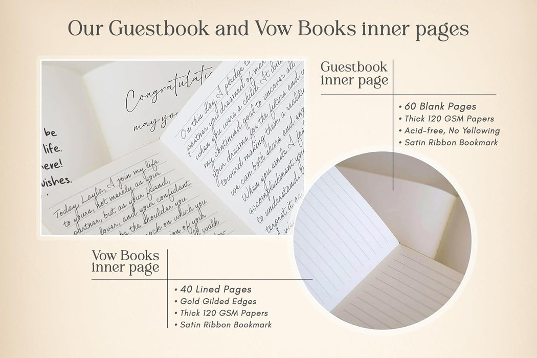 Personalized Wedding Book Set with Guestbook Vow Books (Design 1) - Custom Large 11.5 x 8.5 Guest Signin Book, 5.75 x 4 Vow Books for Marriage Ceremony Reception, Gift for Engaged Couple, Eggshell