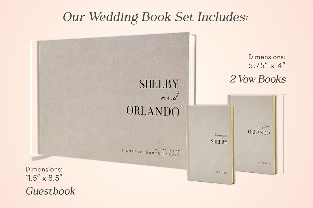 Personalized Wedding Book Set with Guestbook Vow Books (Design 3) - Custom Wedding Keepsake, Personalized Guestbook, Vow Journals, Modern Wedding Decor, Elegant Wedding Stationery for Couples, Taupe