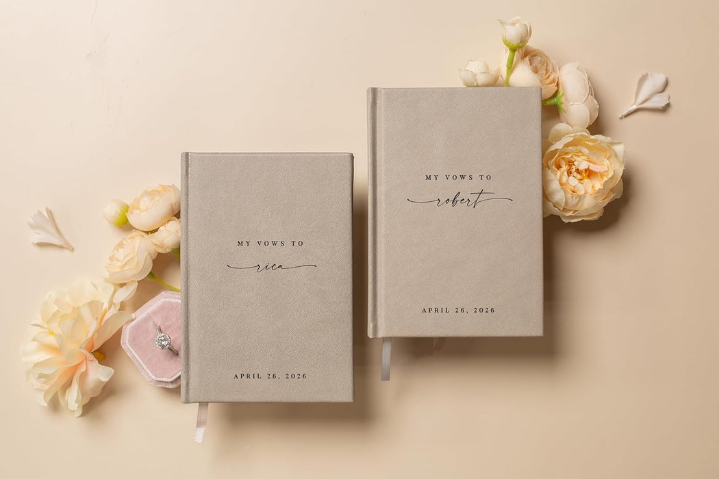 Personalized Wedding Book Set with Guestbook Vow Books (Design 5) - Custom Wedding Keepsake, Vow Journals, Customizable Guestbook, Elegant Wedding Decor, Modern Wedding Stationery for Couples, Taupe