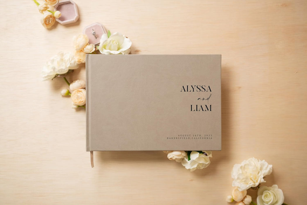 Personalized Wedding Book Set with Guestbook Vow Books (Design 3) - Custom Wedding Keepsake, Personalized Guestbook, Vow Journals, Modern Wedding Decor, Elegant Wedding Stationery for Couples, Taupe