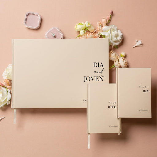 Personalized Wedding Book Set with Guestbook Vow Books (Design 3) - Custom Wedding Keepsake, Personalized Guestbook, Vow Journals, Modern Wedding Decor, Elegant Wedding Stationery for Couples, Taupe