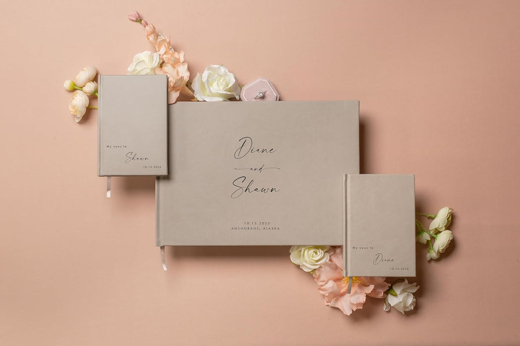 Personalized Wedding Book Set with Guestbook Vow Books (Design 4) - Custom Wedding Guestbook, Modern Vow Books, Keepsake Journal, Elegant Wedding Decor, Unique Wedding Stationery for Couples, Taupe