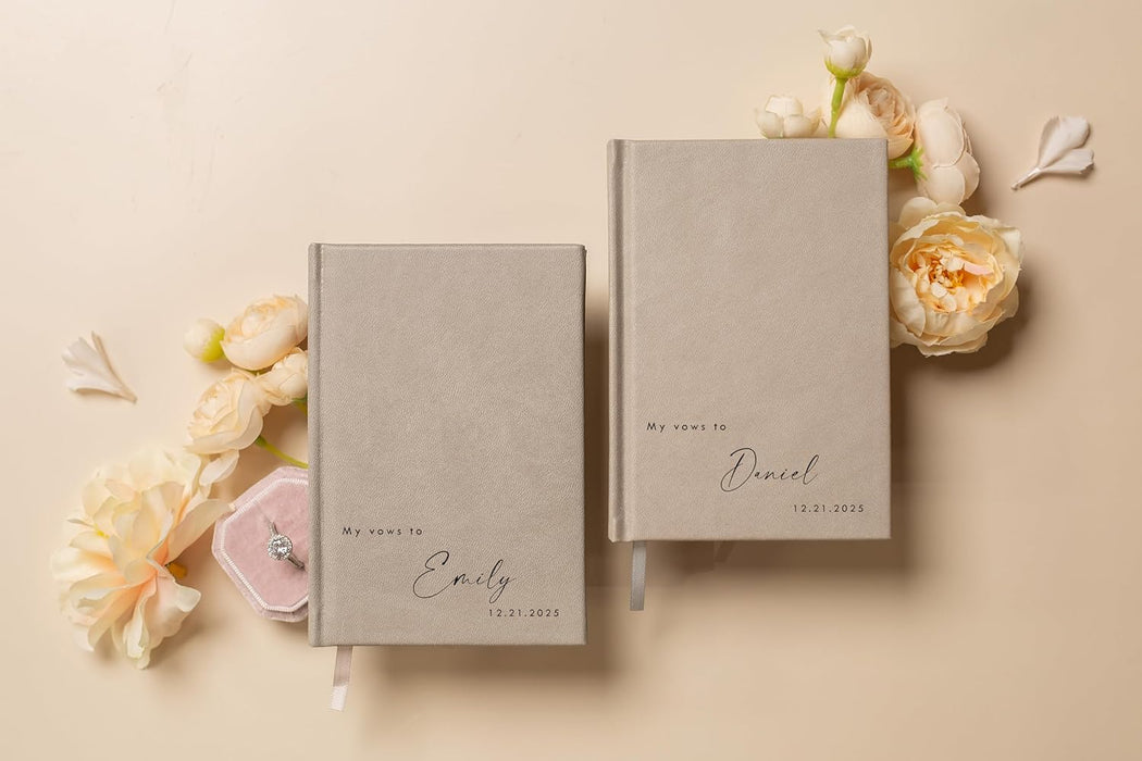 Personalized Wedding Book Set with Guestbook Vow Books (Design 4) - Custom Wedding Guestbook, Modern Vow Books, Keepsake Journal, Elegant Wedding Decor, Unique Wedding Stationery for Couples, Taupe