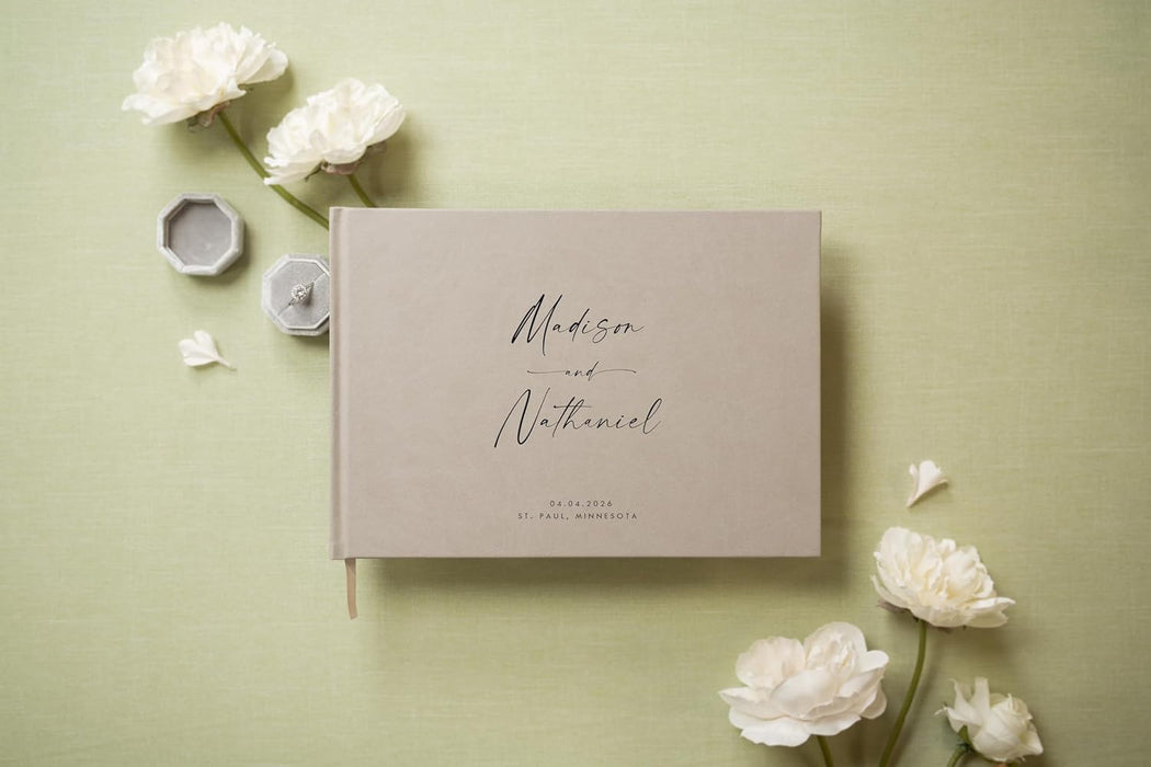 Personalized Wedding Book Set with Guestbook Vow Books (Design 4) - Custom Wedding Guestbook, Modern Vow Books, Keepsake Journal, Elegant Wedding Decor, Unique Wedding Stationery for Couples, Taupe