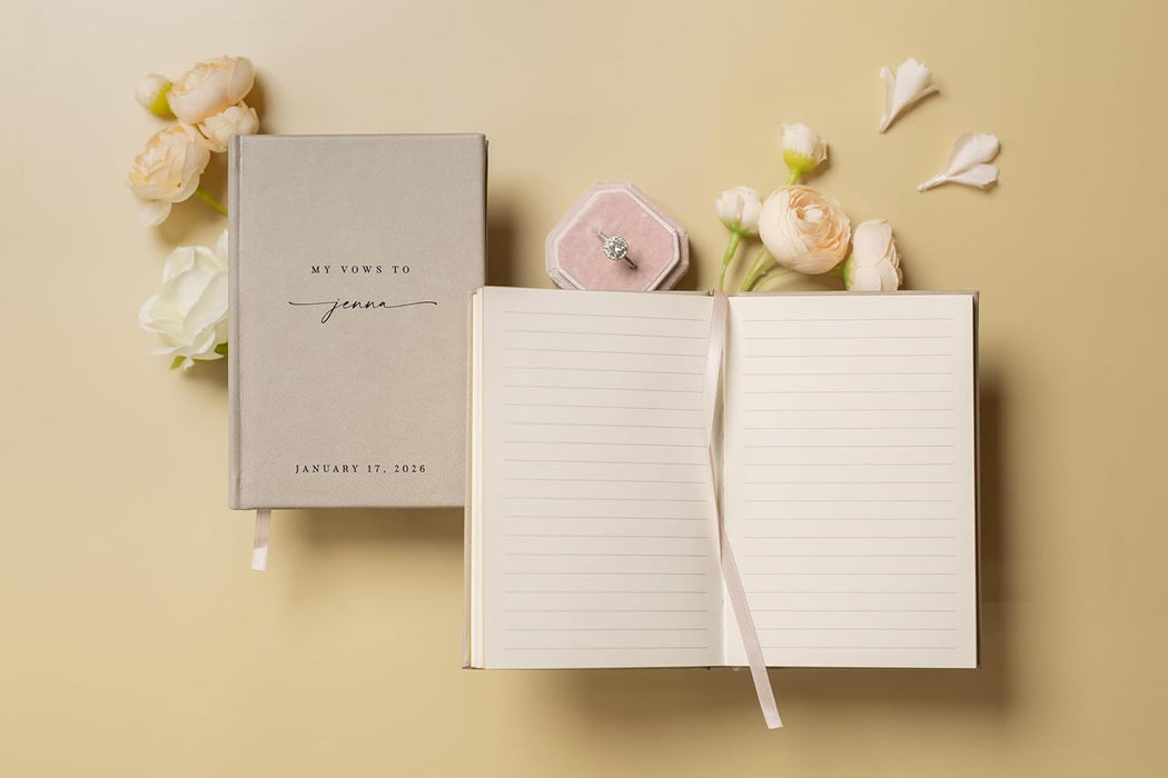 Personalized Wedding Book Set with Guestbook Vow Books (Design 5) - Custom Wedding Keepsake, Vow Journals, Customizable Guestbook, Elegant Wedding Decor, Modern Wedding Stationery for Couples, Taupe
