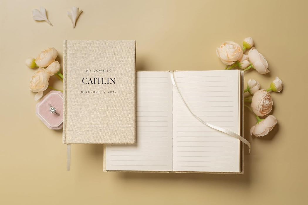 Personalized Wedding Book Set with Guestbook Vow Books (Design 2) - Custom Large 11.5 x 8.5 Guest Signin Book, 5.75 x 4 Vow Books for Marriage Ceremony Reception, Gift for Engaged Couple, Cream