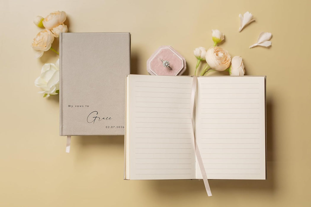 Personalized Wedding Book Set with Guestbook Vow Books (Design 4) - Custom Wedding Guestbook, Modern Vow Books, Keepsake Journal, Elegant Wedding Decor, Unique Wedding Stationery for Couples, Taupe