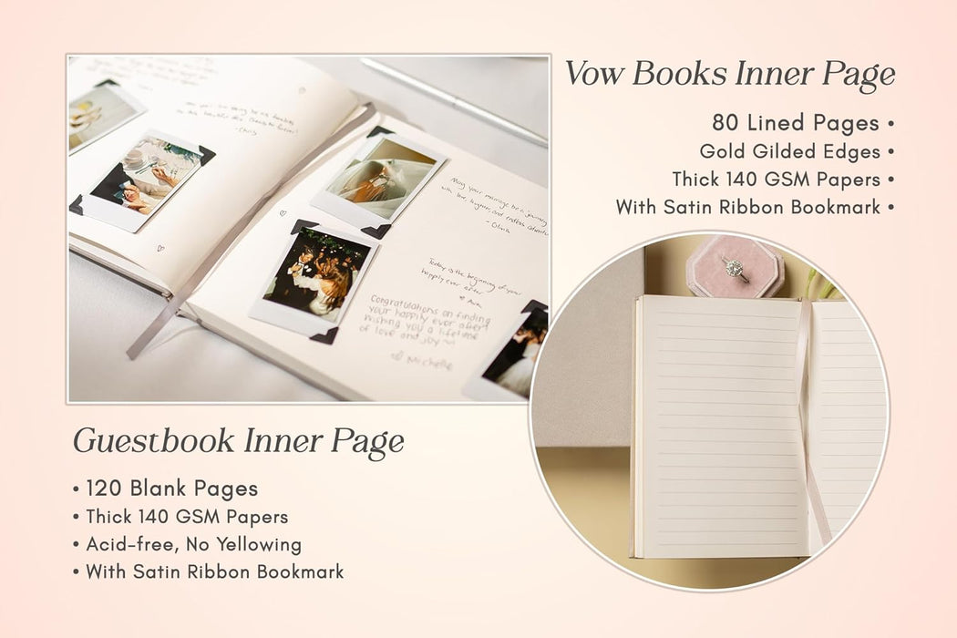 Personalized Wedding Book Set with Guestbook Vow Books (Design 5) - Custom Wedding Keepsake, Vow Journals, Customizable Guestbook, Elegant Wedding Decor, Modern Wedding Stationery for Couples, Taupe