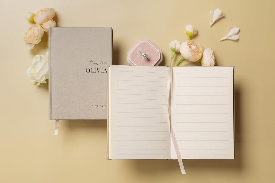 Personalized Wedding Book Set with Guestbook Vow Books (Design 3) - Custom Wedding Keepsake, Personalized Guestbook, Vow Journals, Modern Wedding Decor, Elegant Wedding Stationery for Couples, Taupe