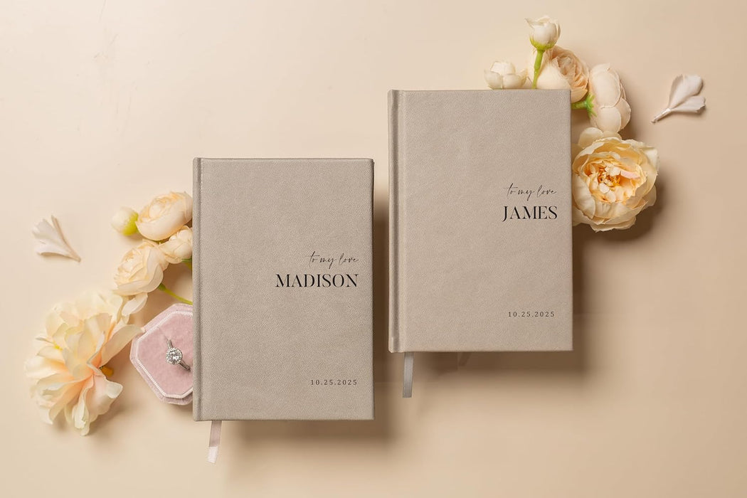 Personalized Wedding Book Set with Guestbook Vow Books (Design 3) - Custom Wedding Keepsake, Personalized Guestbook, Vow Journals, Modern Wedding Decor, Elegant Wedding Stationery for Couples, Taupe