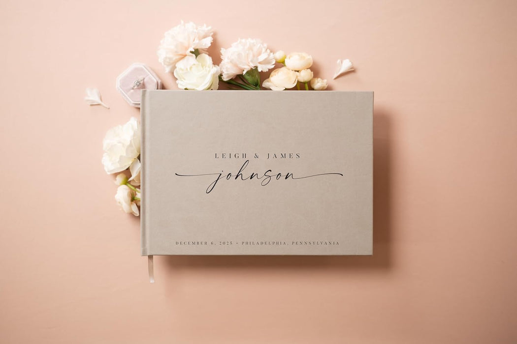 Personalized Wedding Book Set with Guestbook Vow Books (Design 5) - Custom Wedding Keepsake, Vow Journals, Customizable Guestbook, Elegant Wedding Decor, Modern Wedding Stationery for Couples, Taupe