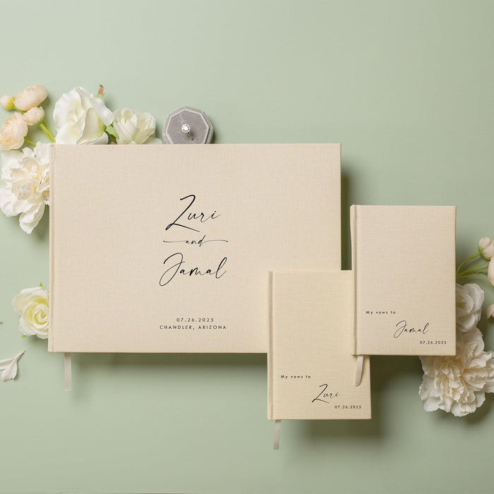 Personalized Wedding Book Set with Guestbook Vow Books (Design 4) - Custom Wedding Guestbook, Modern Vow Books, Keepsake Journal, Elegant Wedding Decor, Unique Wedding Stationery for Couples, Taupe