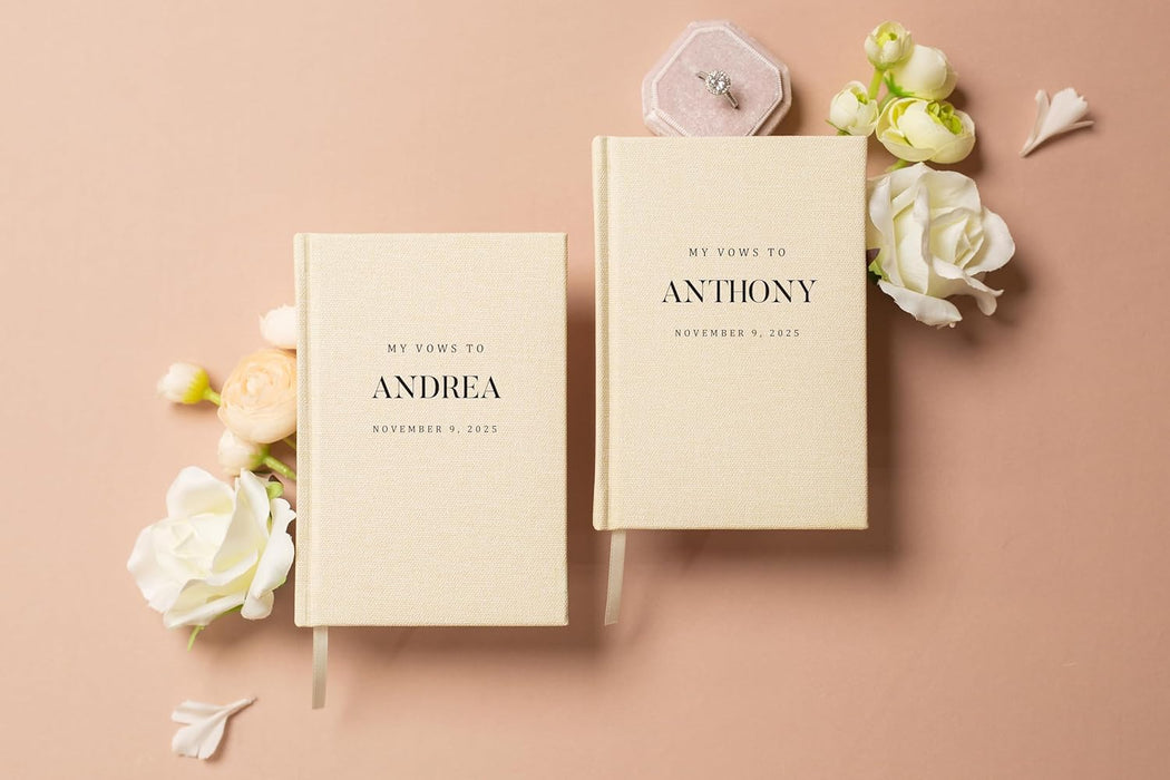 Personalized Wedding Book Set with Guestbook Vow Books (Design 2) - Custom Large 11.5 x 8.5 Guest Signin Book, 5.75 x 4 Vow Books for Marriage Ceremony Reception, Gift for Engaged Couple, Cream