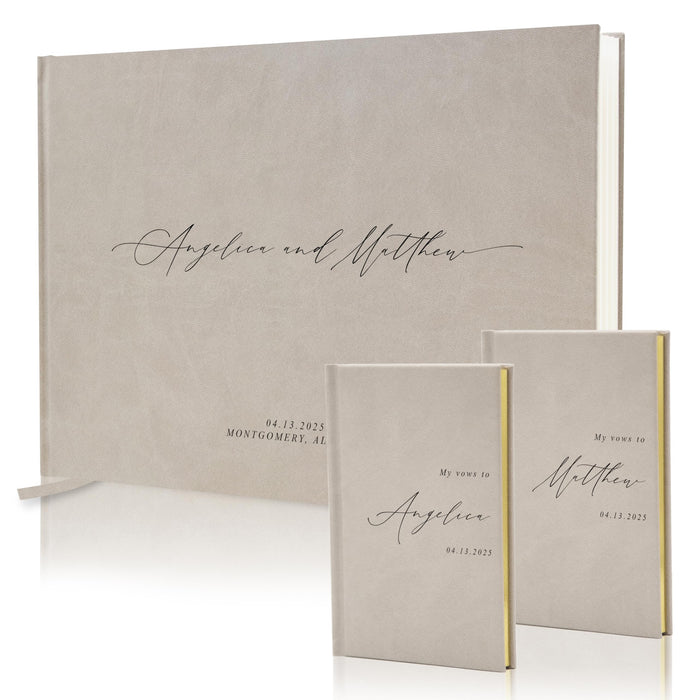 Personalized Wedding Book Set with Guestbook Vow Books (Design 1) - Custom Large 11.5 x 8.5 Guest Signin Book, 5.75 x 4 Vow Books for Marriage Ceremony Reception, Gift for Engaged Couple, Eggshell
