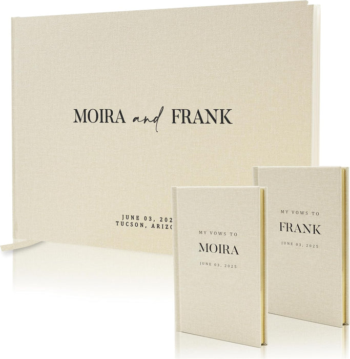 Personalized Wedding Book Set with Guestbook Vow Books (Design 2) - Custom Large 11.5 x 8.5 Guest Signin Book, 5.75 x 4 Vow Books for Marriage Ceremony Reception, Gift for Engaged Couple, Cream