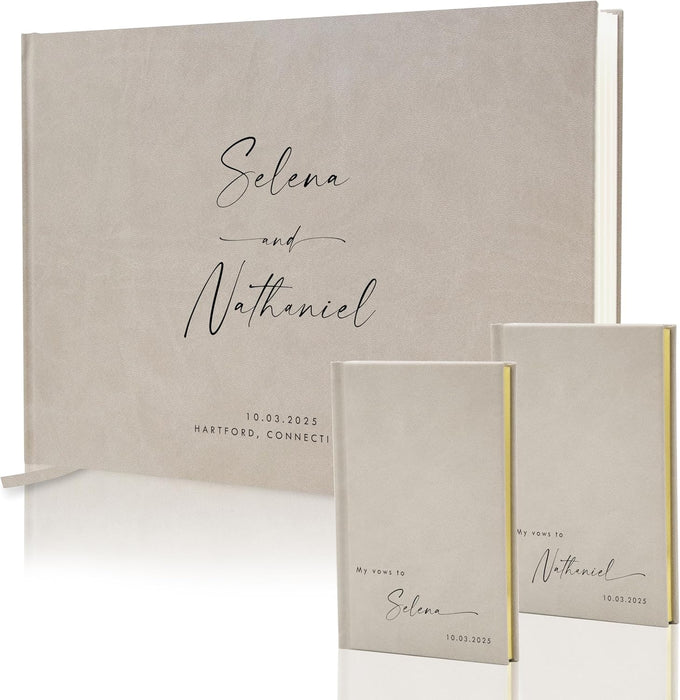 Personalized Wedding Book Set with Guestbook Vow Books (Design 4) - Custom Wedding Guestbook, Modern Vow Books, Keepsake Journal, Elegant Wedding Decor, Unique Wedding Stationery for Couples, Taupe