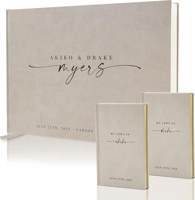 Personalized Wedding Book Set with Guestbook Vow Books (Design 5) - Custom Wedding Keepsake, Vow Journals, Customizable Guestbook, Elegant Wedding Decor, Modern Wedding Stationery for Couples, Taupe
