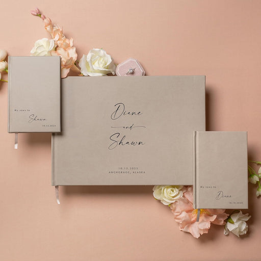 Personalized Wedding Book Set with Guestbook Vow Books (Design 4) - Custom Wedding Guestbook, Modern Vow Books, Keepsake Journal, Elegant Wedding Decor, Unique Wedding Stationery for Couples, Taupe