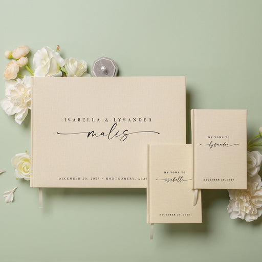 Personalized Wedding Book Set with Guestbook Vow Books (Design 5) - Custom Wedding Keepsake, Vow Journals, Customizable Guestbook, Elegant Wedding Decor, Modern Wedding Stationery for Couples, Taupe