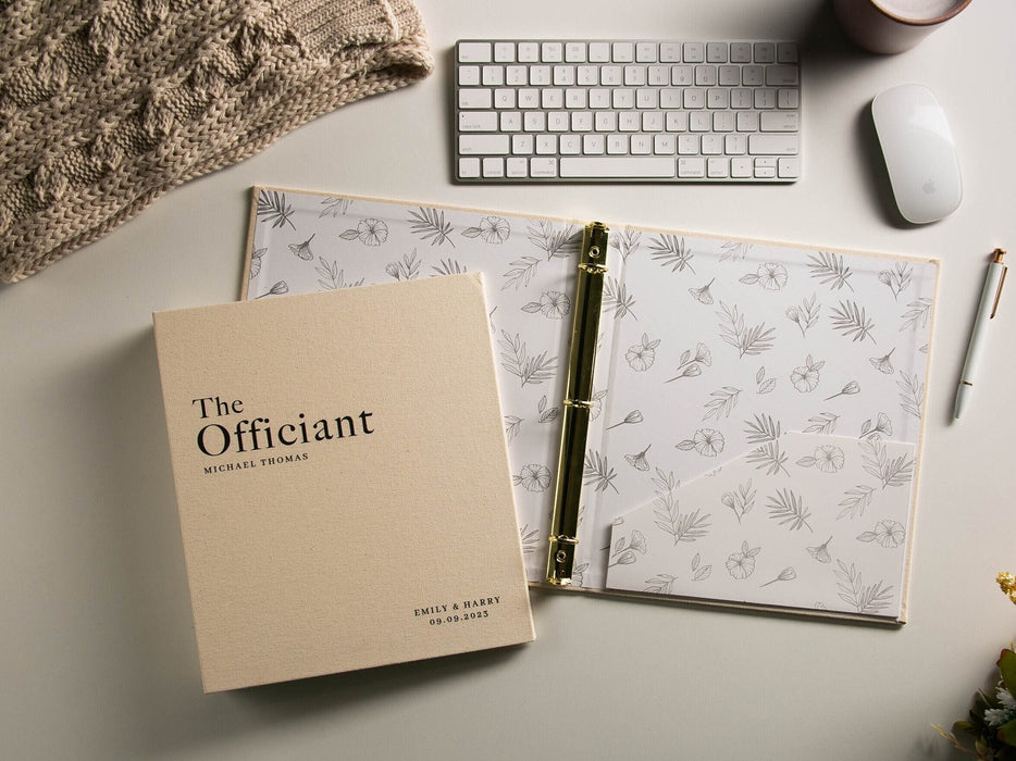 Officiant 3 Ring Cream Linen Binder - Refillable DIY Blank Binder, Thank You Gift for Officiant Pastor, Wedding Ceremony Organizer Folder