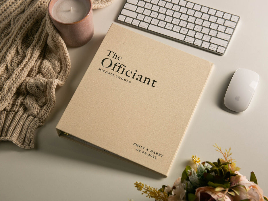Officiant 3 Ring Cream Linen Binder - Refillable DIY Blank Binder, Thank You Gift for Officiant Pastor, Wedding Ceremony Organizer Folder