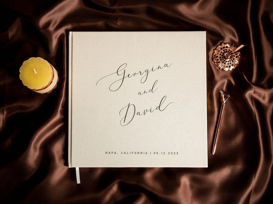 Real Linen Cream Guest Book (Design 4)