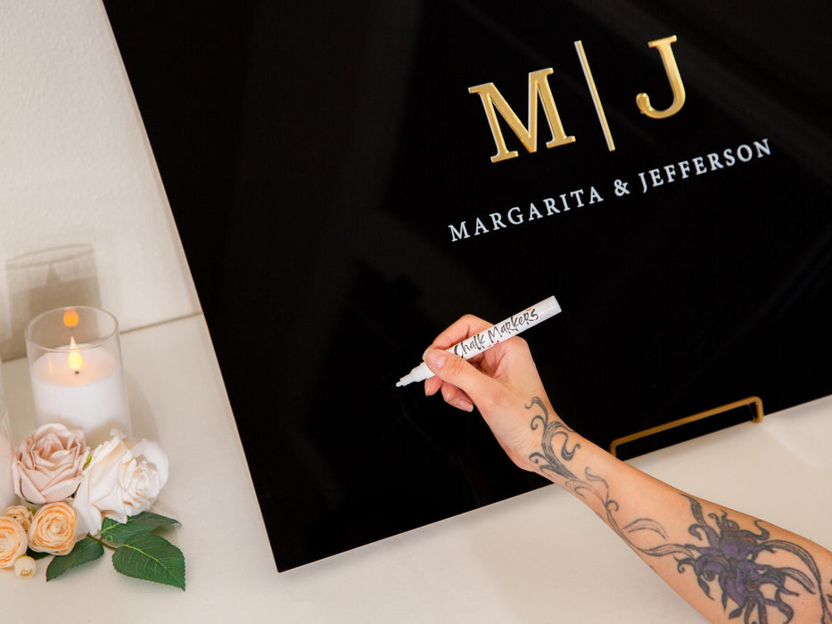 Wedding Guest Book Alternative (Black) w/ Optional 3D Monogram - Personalized Acrylic Plaque Guestbook, Wedding Reception Decor Signage