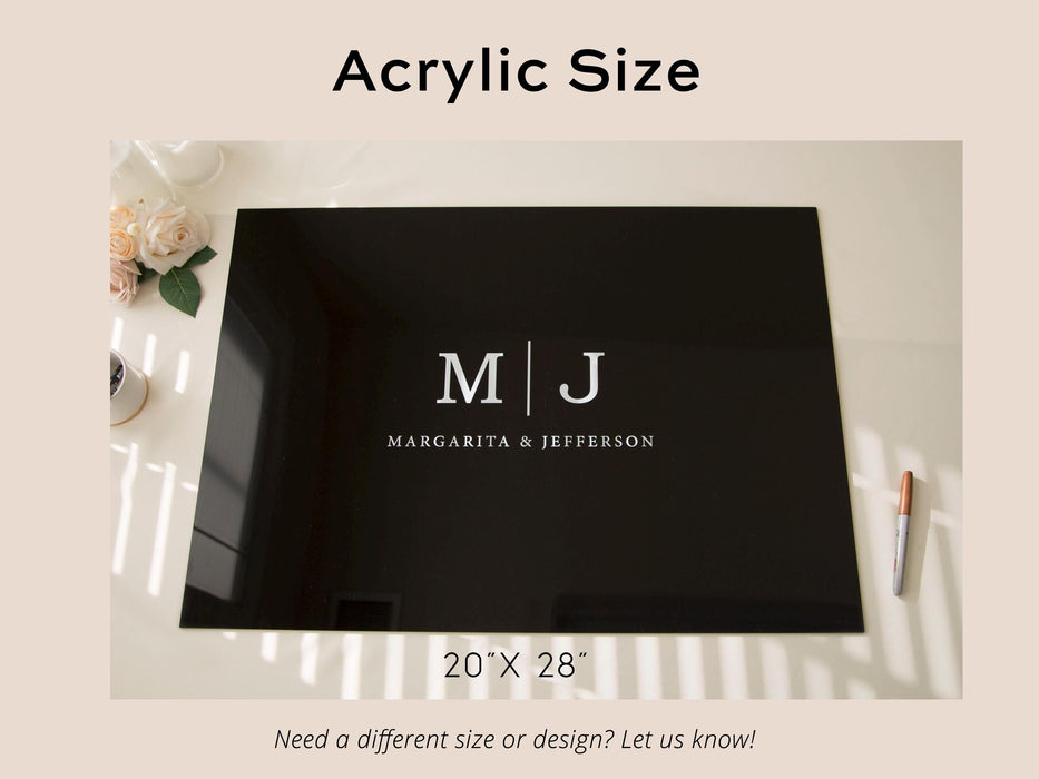 Wedding Guest Book Alternative (Black) w/ Optional 3D Monogram - Personalized Acrylic Plaque Guestbook, Wedding Reception Decor Signage