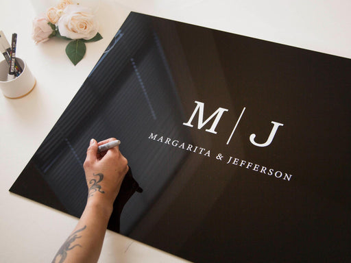 Wedding Guest Book Alternative (Black) w/ Optional 3D Monogram - Personalized Acrylic Plaque Guestbook, Wedding Reception Decor Signage