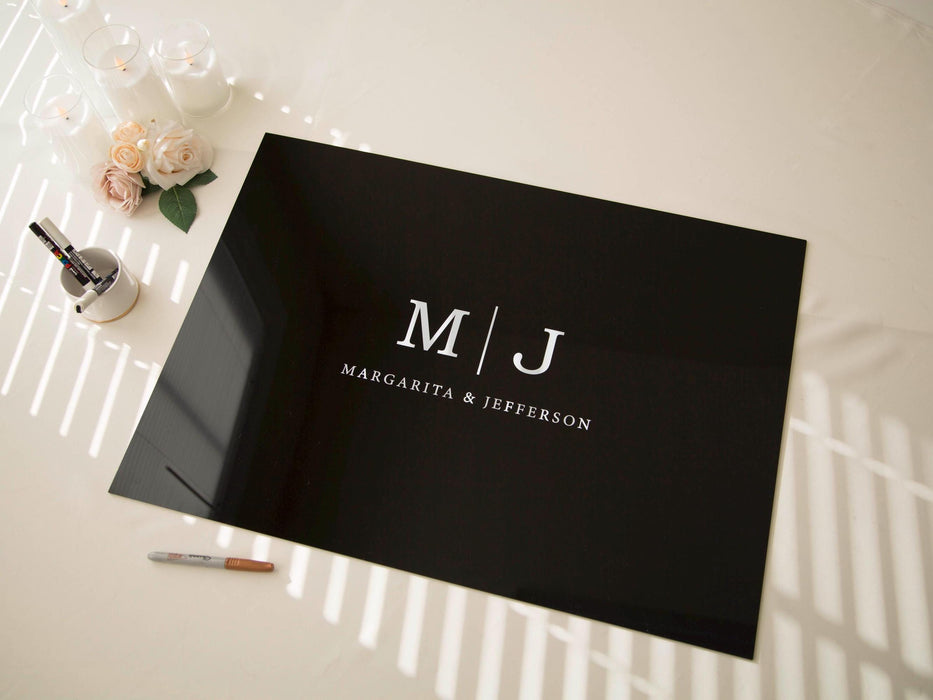 Wedding Guest Book Alternative (Black) w/ Optional 3D Monogram - Personalized Acrylic Plaque Guestbook, Wedding Reception Decor Signage