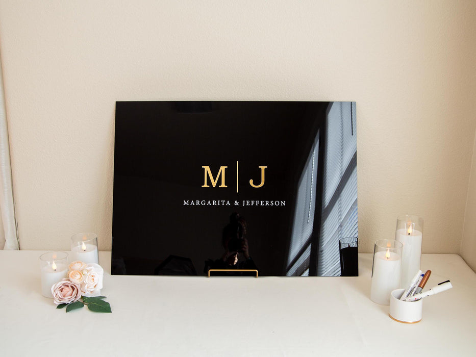 Wedding Guest Book Alternative (Black) w/ Optional 3D Monogram - Personalized Acrylic Plaque Guestbook, Wedding Reception Decor Signage