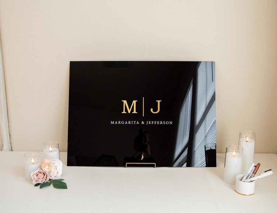 Wedding Guest Book Alternative (Black) w/ Optional 3D Monogram - Personalized Acrylic Plaque Guestbook, Wedding Reception Decor Signage