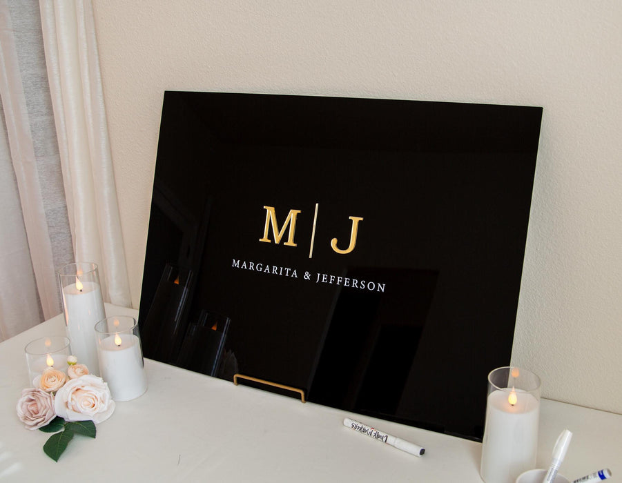 Wedding Guest Book Alternative (Black) w/ Optional 3D Monogram - Personalized Acrylic Plaque Guestbook, Wedding Reception Decor Signage